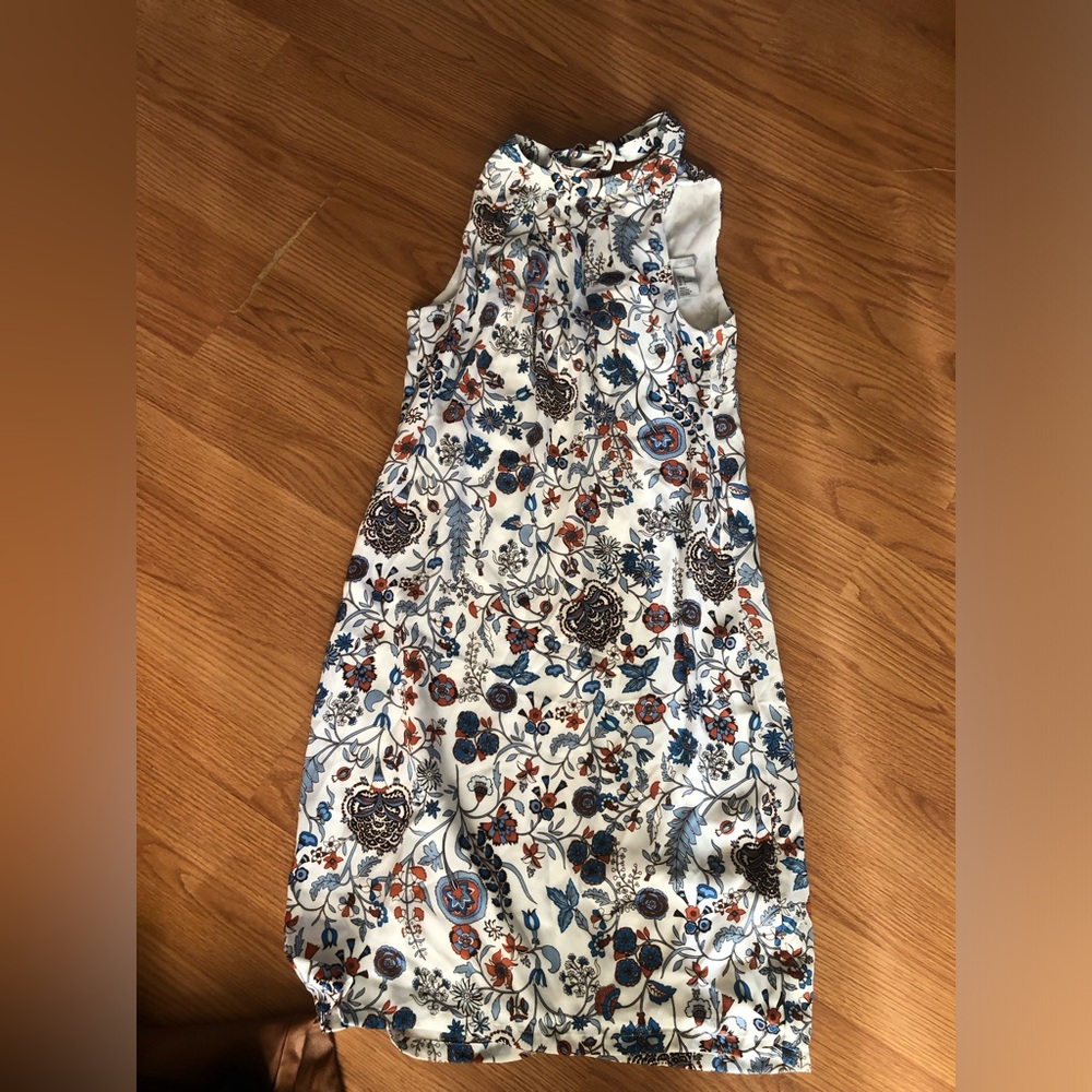 H&M White Midi Dress with Blue & Rust Floral Print